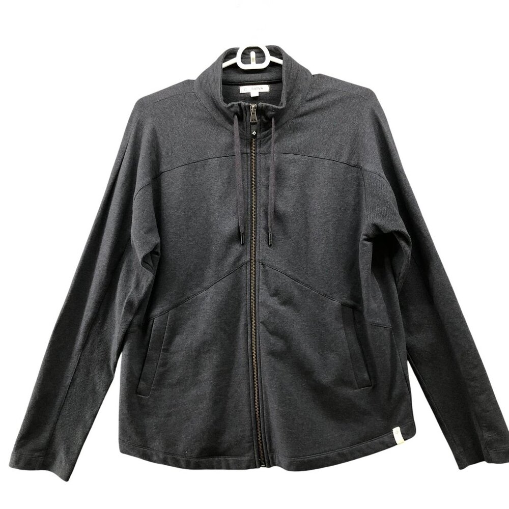 Satva Organic Cotton Jacket Womens L Gray Full Zip Athletic Active‎ Yoga Running